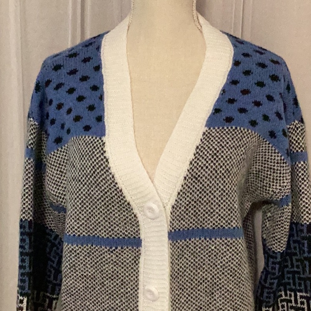 🌸Oversized Button Up V-Neck Cardigan Blue Grey White Black - Picture 9 of 12